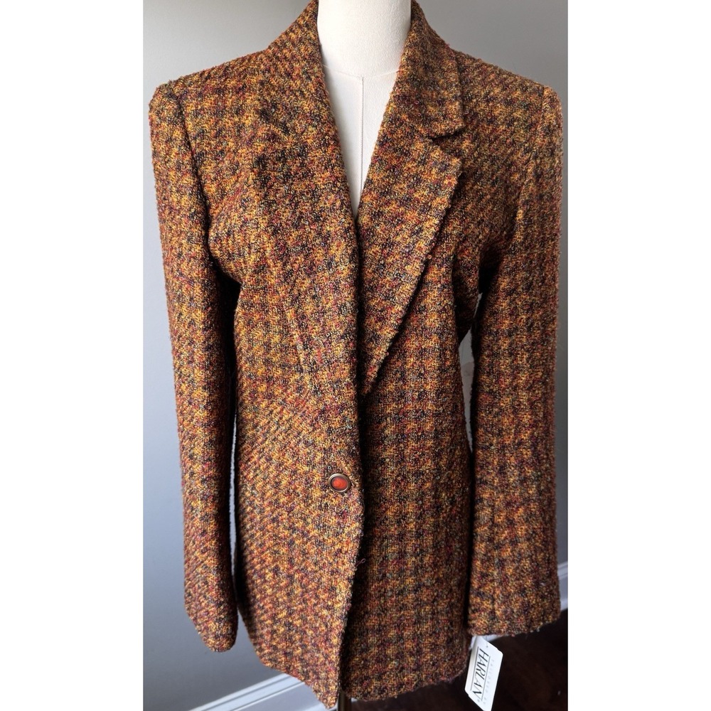 Vintage Harlan Tweed Jacket Sz 14 Wool Blend Brown Mustard NWT 80s Classic